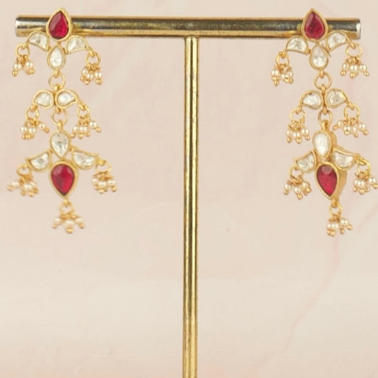 Sleek Design Jadau Kundan hanging hearings with beads - DULHAN JEWELS