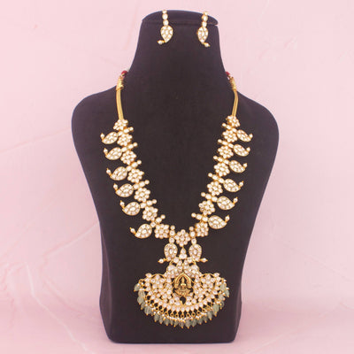 South Indian Mossanite Mango Necklace Set with Green Drops