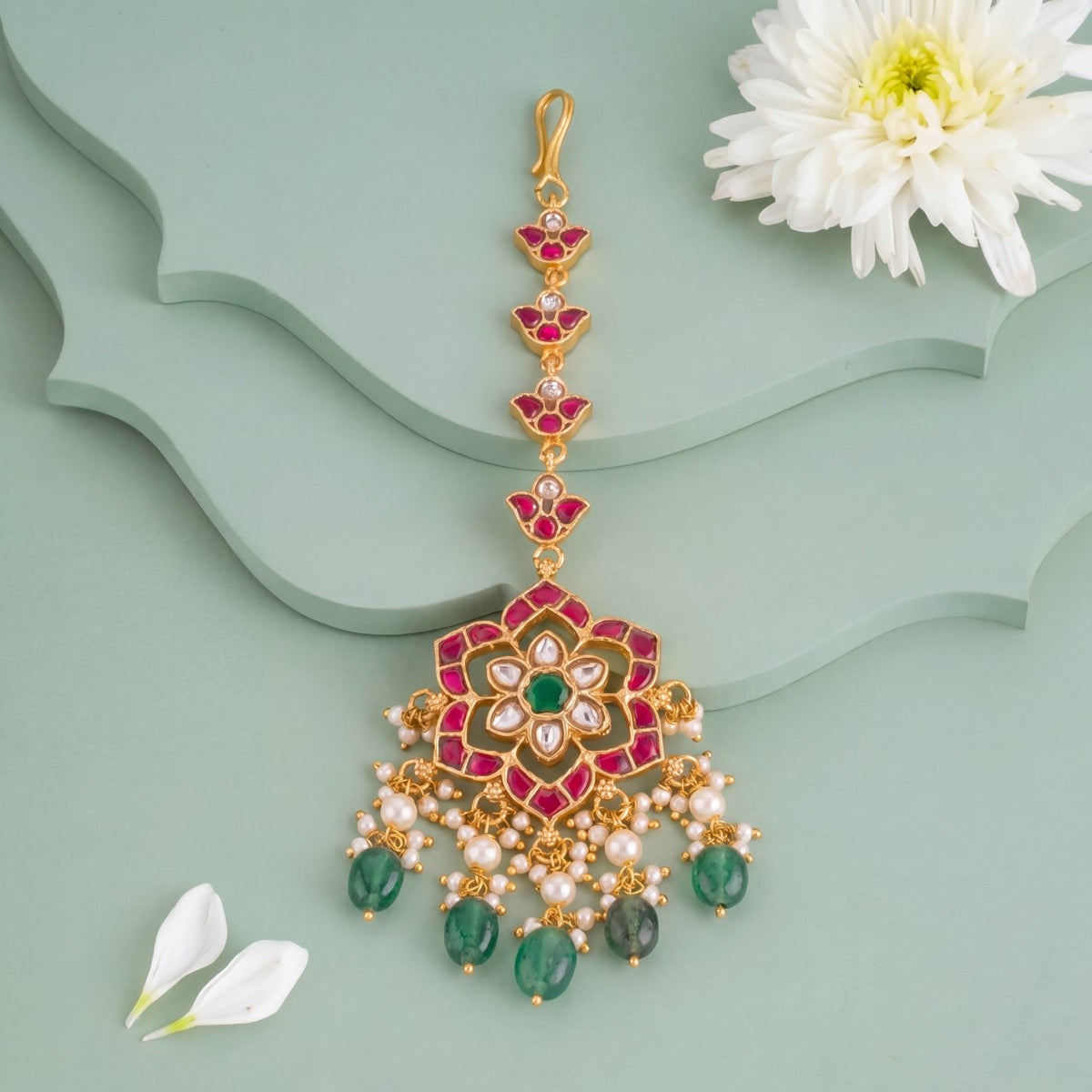 Classic Jadau Kundan Maang Tikka - Handcrafted Indian Bridal Jewelry by Dulhan Jewels
