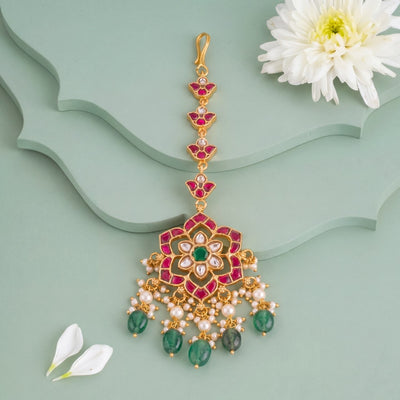 Classic Jadau Kundan Maang Tikka - Handcrafted Indian Bridal Jewelry by Dulhan Jewels