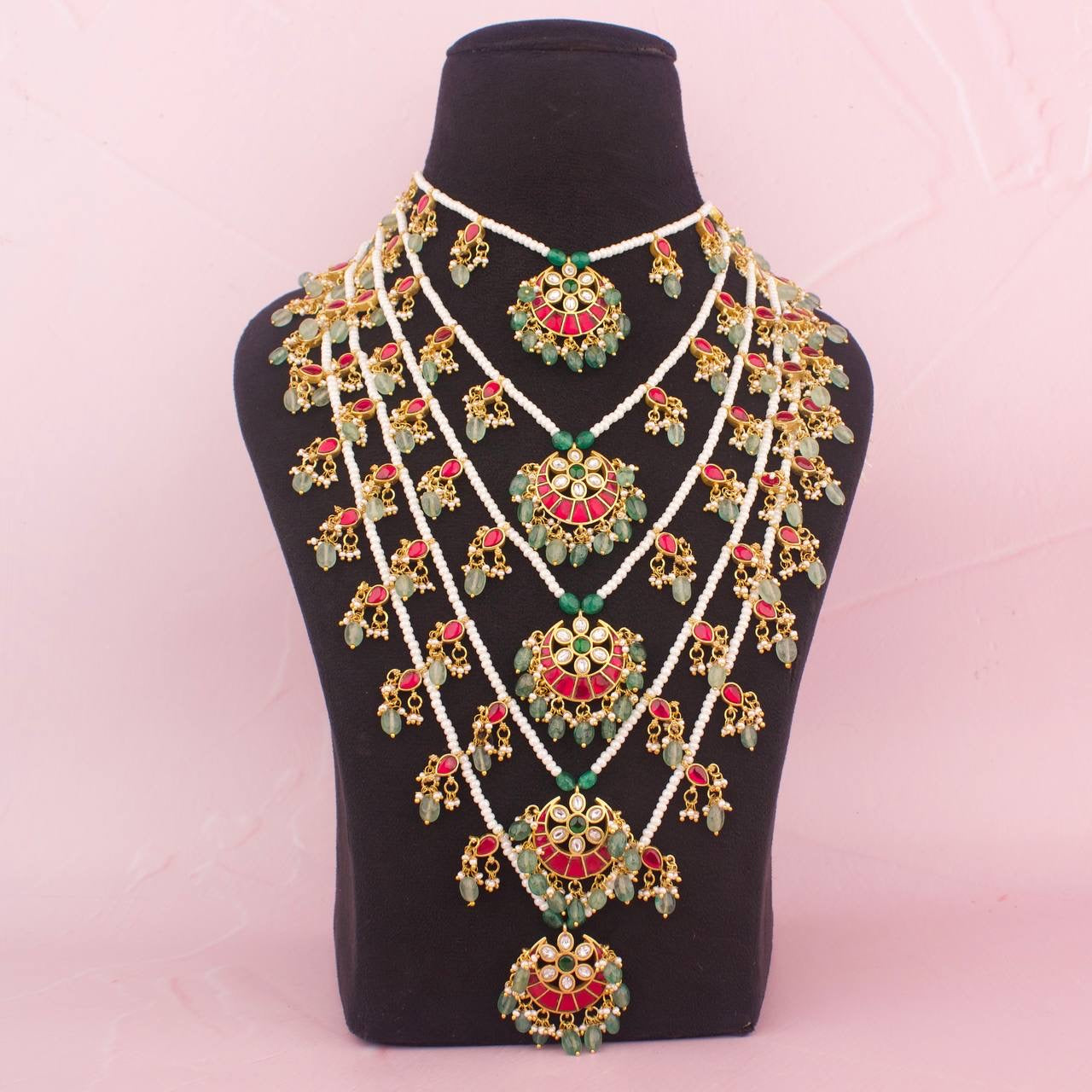 Grand Jadau Kundan Chand Locket 5 Lada / Layerd Haram