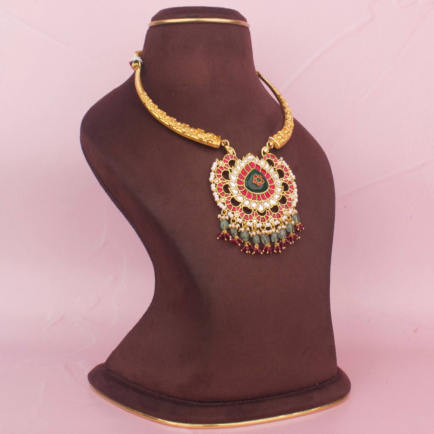 Grand Chand Shaped Jadau Kundan Kanti Necklace