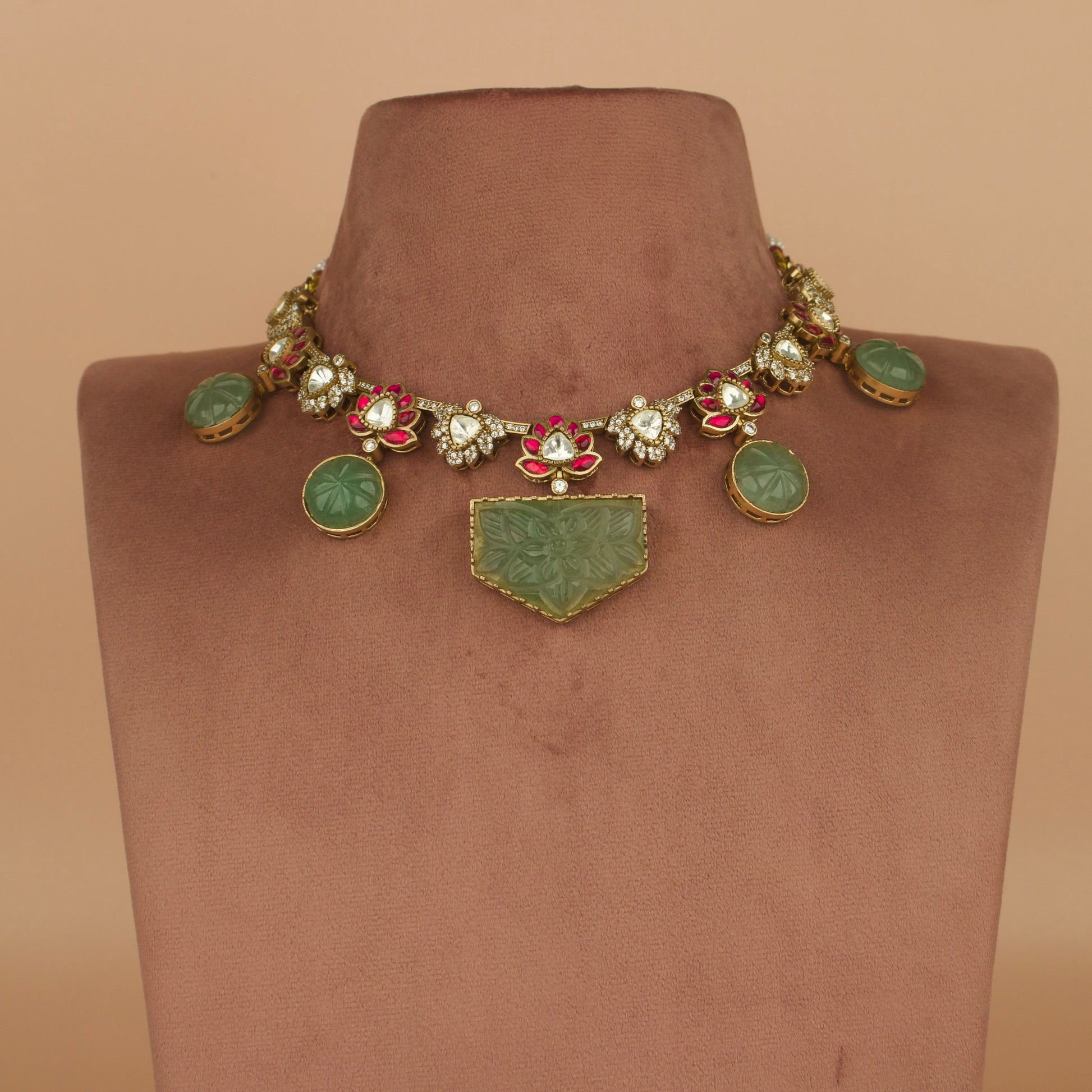 Enchanting Victorian X Jadau Kundan Polki Short Necklace Set with high quality Victorian polish 