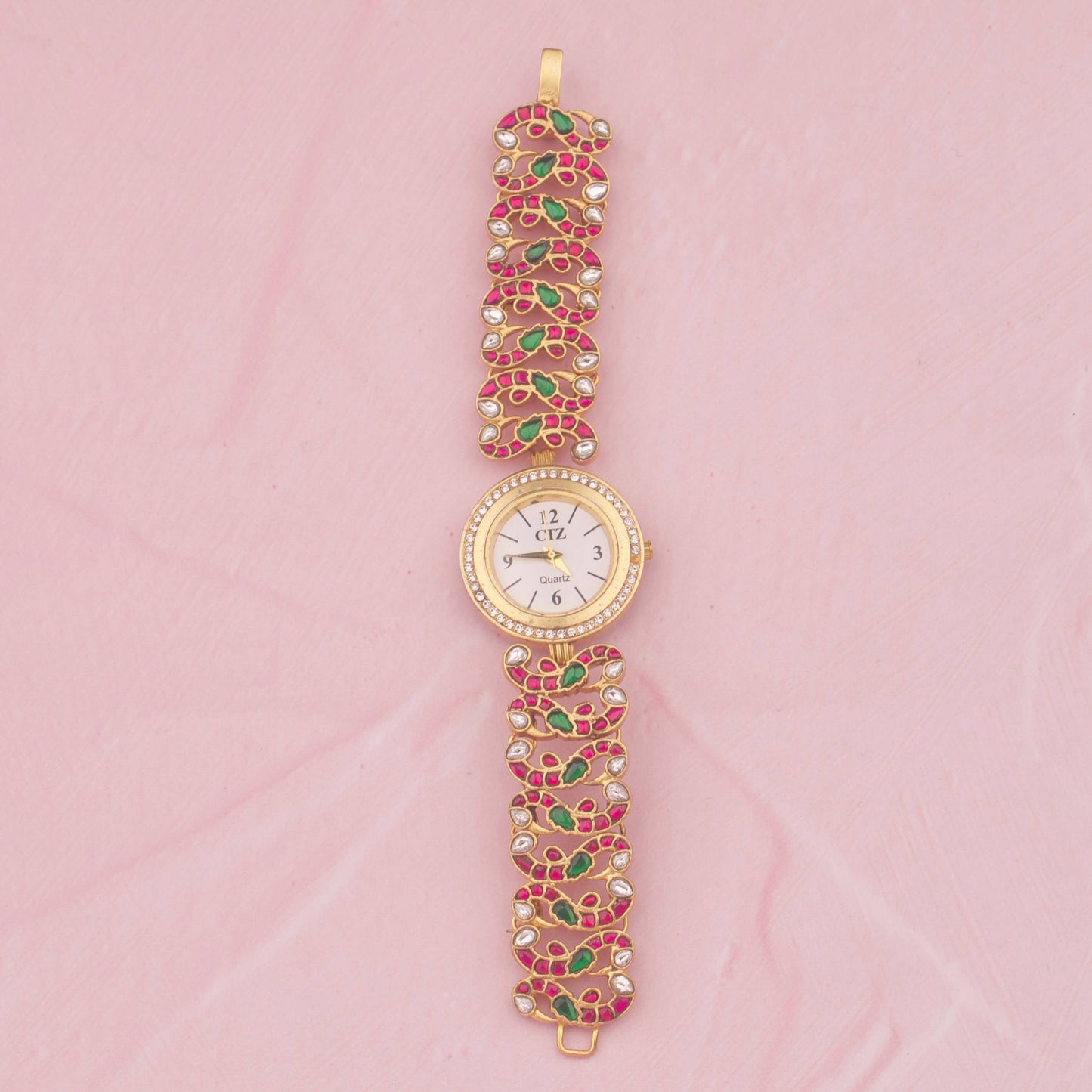 Designer Jadau Kundan Peacock Bracelet Watch