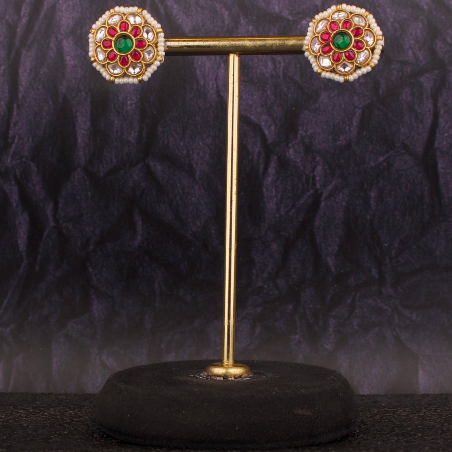 Exquisite Jadau Kundan Flower Design Studs Earrings - DULHAN JEWELS