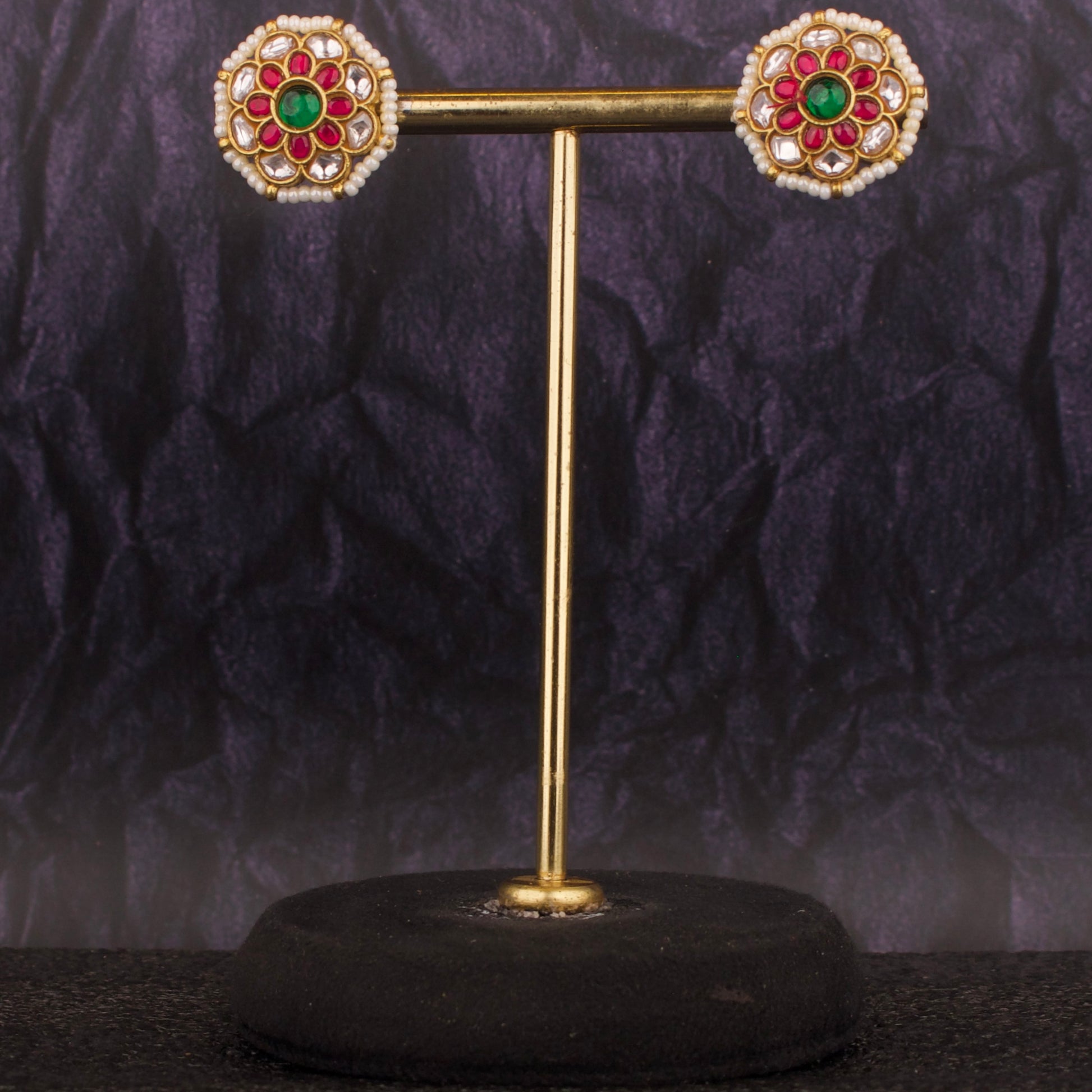 Exquisite Jadau Kundan Flower Design Studs Earrings - DULHAN JEWELS