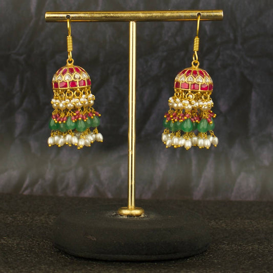 Hanging Style Jadau Kundan Jhumki Earrings