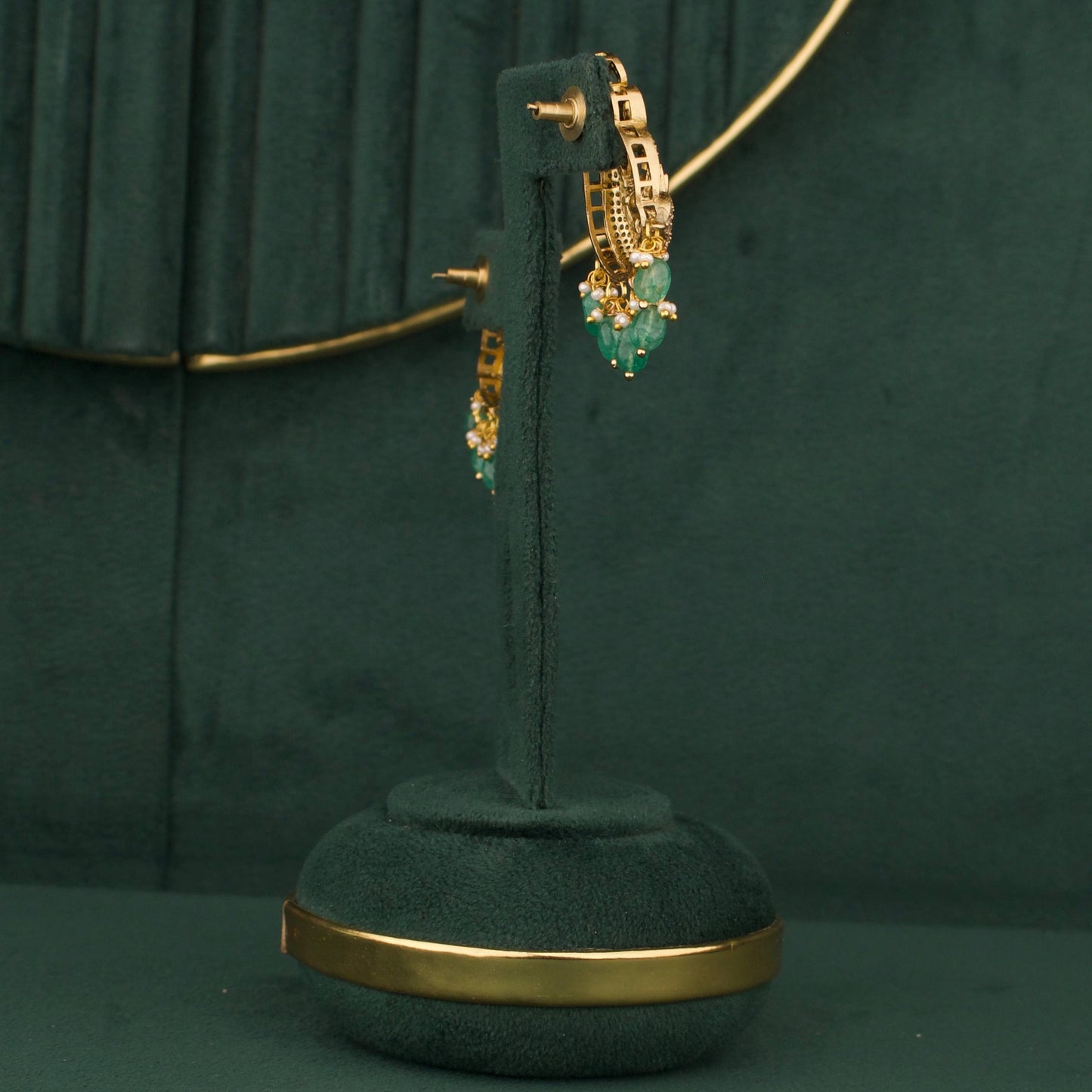 Classy Victorian Peacock Earrings With Green Beads