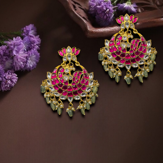Majestic Ruby Blossom Jadau Kundan Chandbali Earrings