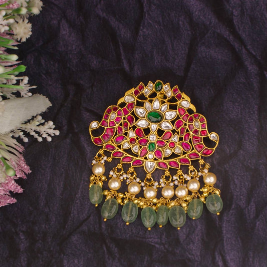 Traditional Floral Peacock Design Jadau Kundan Pendant