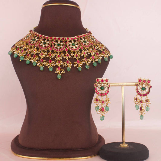 Classic Floral Chand Design Jadau Kundan Choker With Matching Earrings