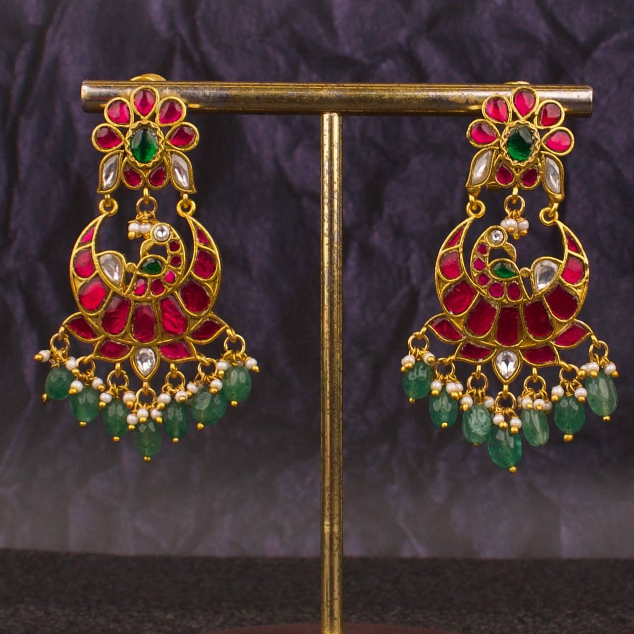 Floral Studded Peacock Chandbali Design Earrings