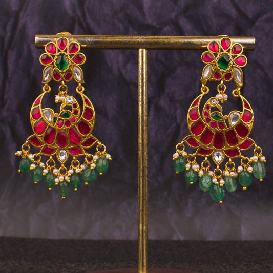 Floral Studded Peacock Chandbali Design Earrings