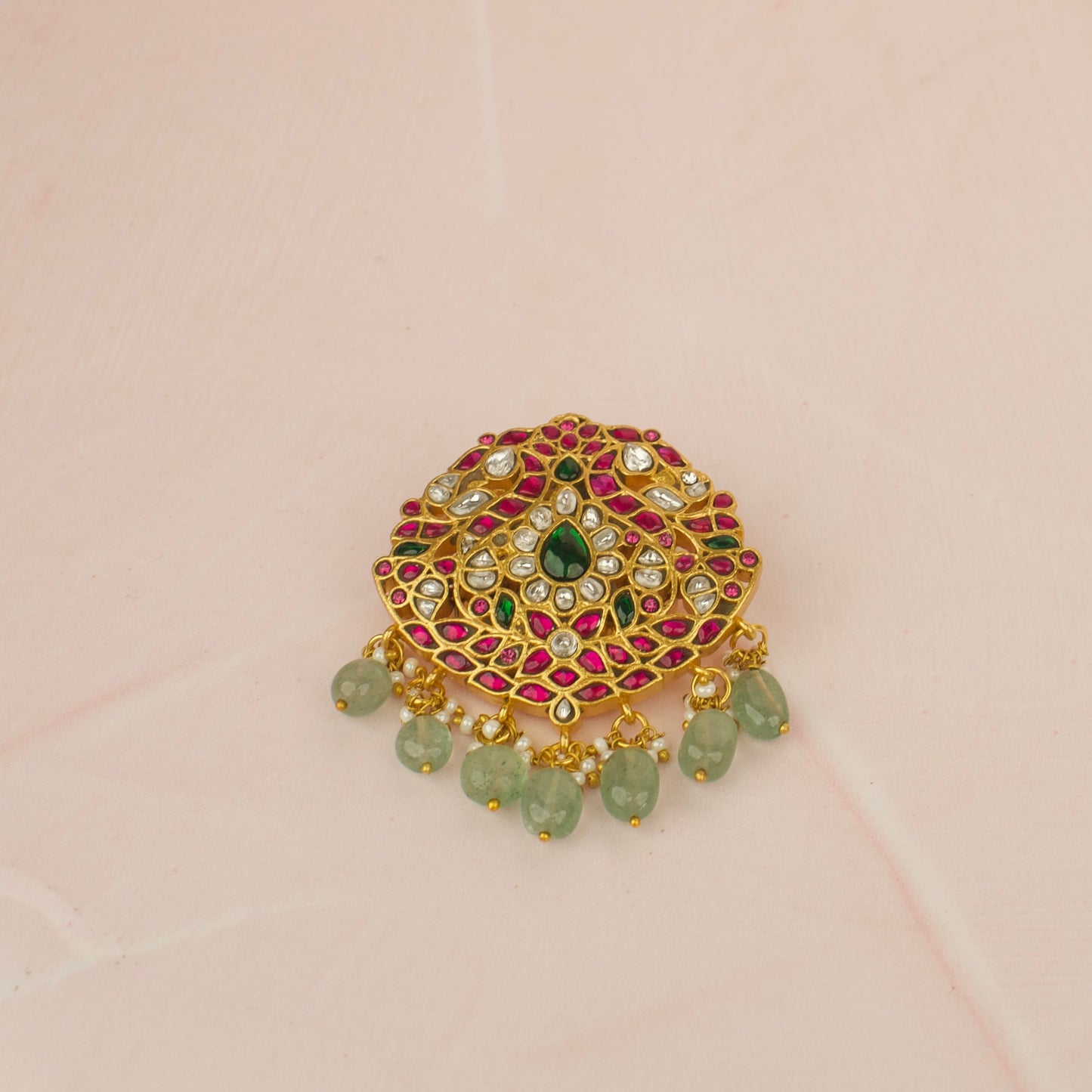 Regal Floral Jadau Kundan Pendant with Beaded Elegance