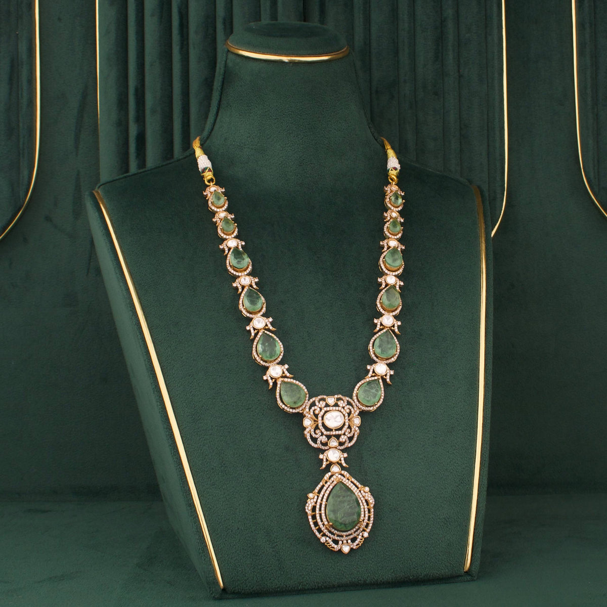 Radiant Victorian Necklace Set With Matching Earrings Styling Angle View 8 - Dulhan Jewels
