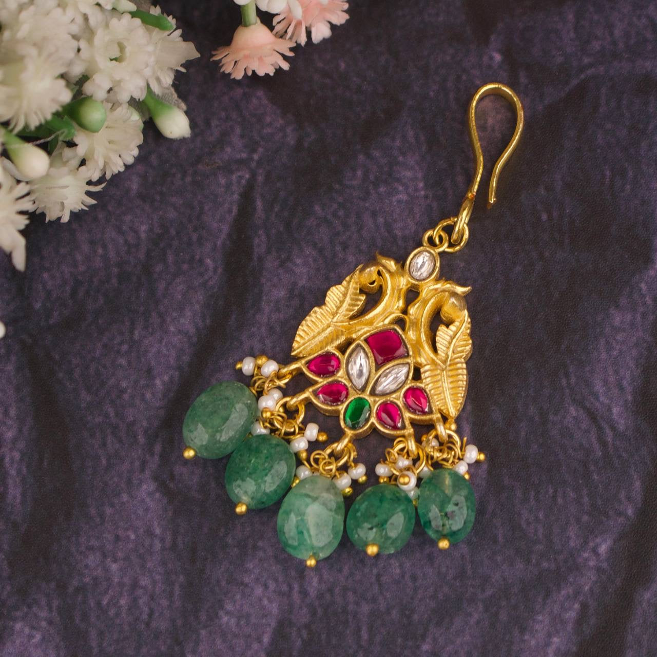 Nakshi Peacock Design Jadau Kundan Mini Maangtika