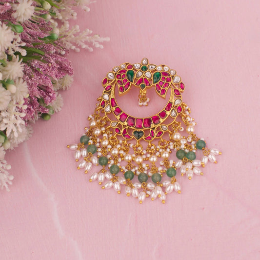 Unique Jadau Kundan Pendant With Guttapusalu Hangings