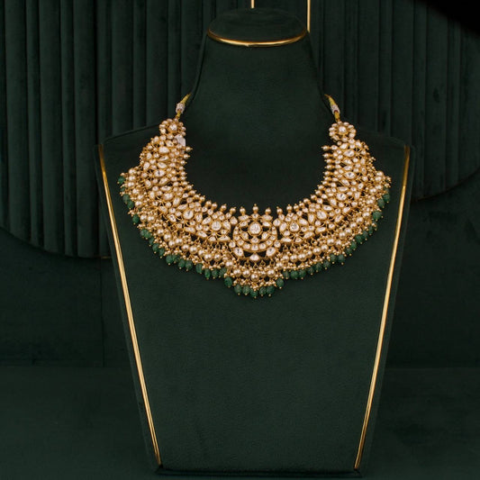 Pure 925 Silver Moissanite Polki Necklace With Guttapusalu Hangings