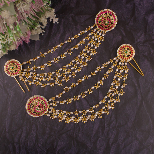 Bridal Accessory - Jadau Kundan Hair Earrings,Champasaralu & Hair Pin