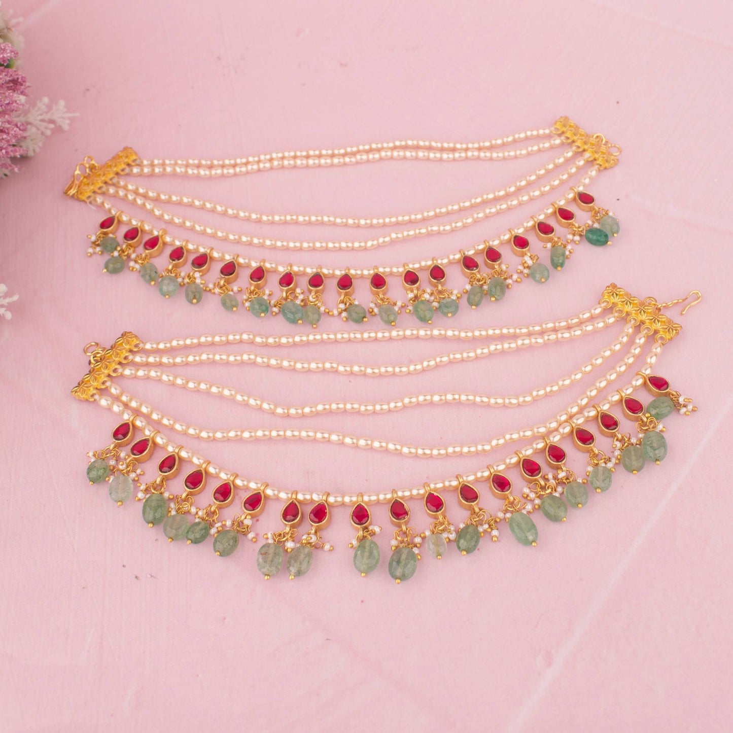 Elegant Jadau Kundan Champasaralu With Green Hangings