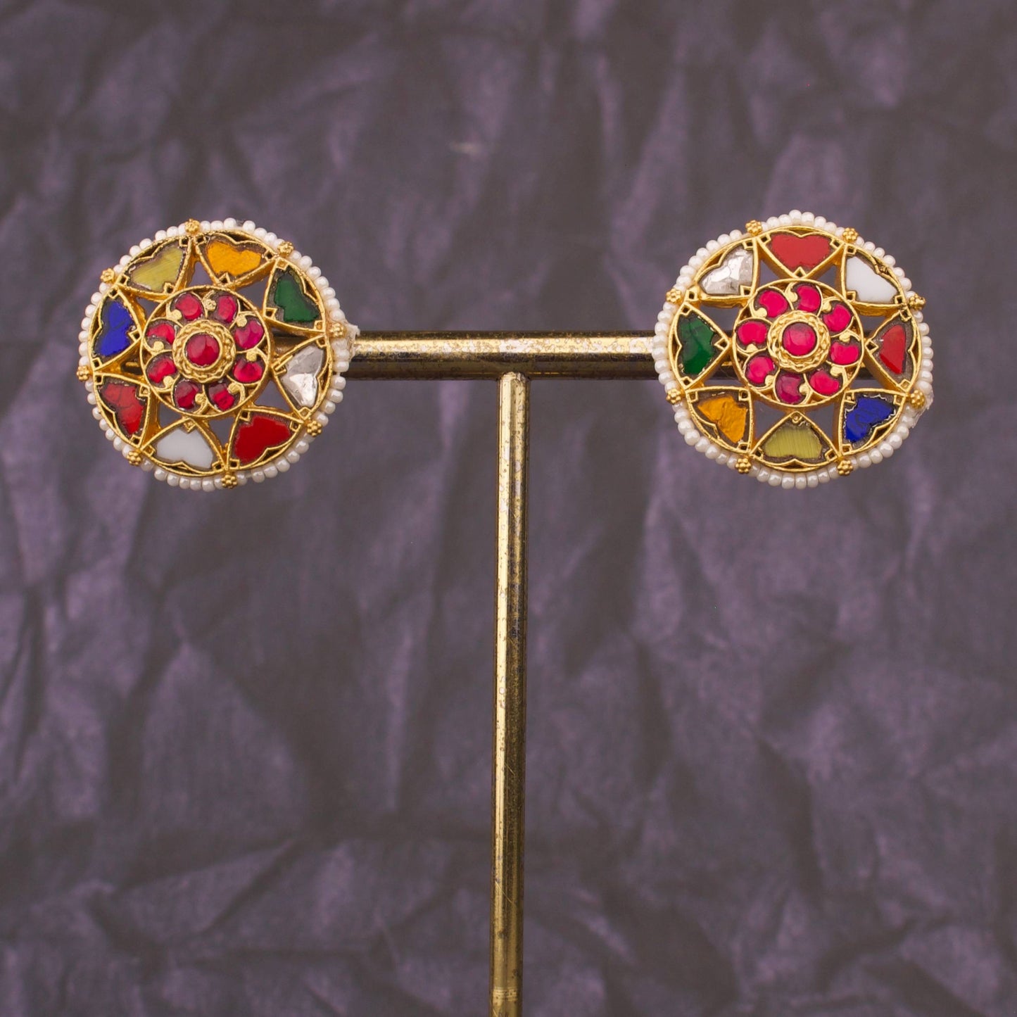 Gold Look Jadau Kundan Navratna Studs