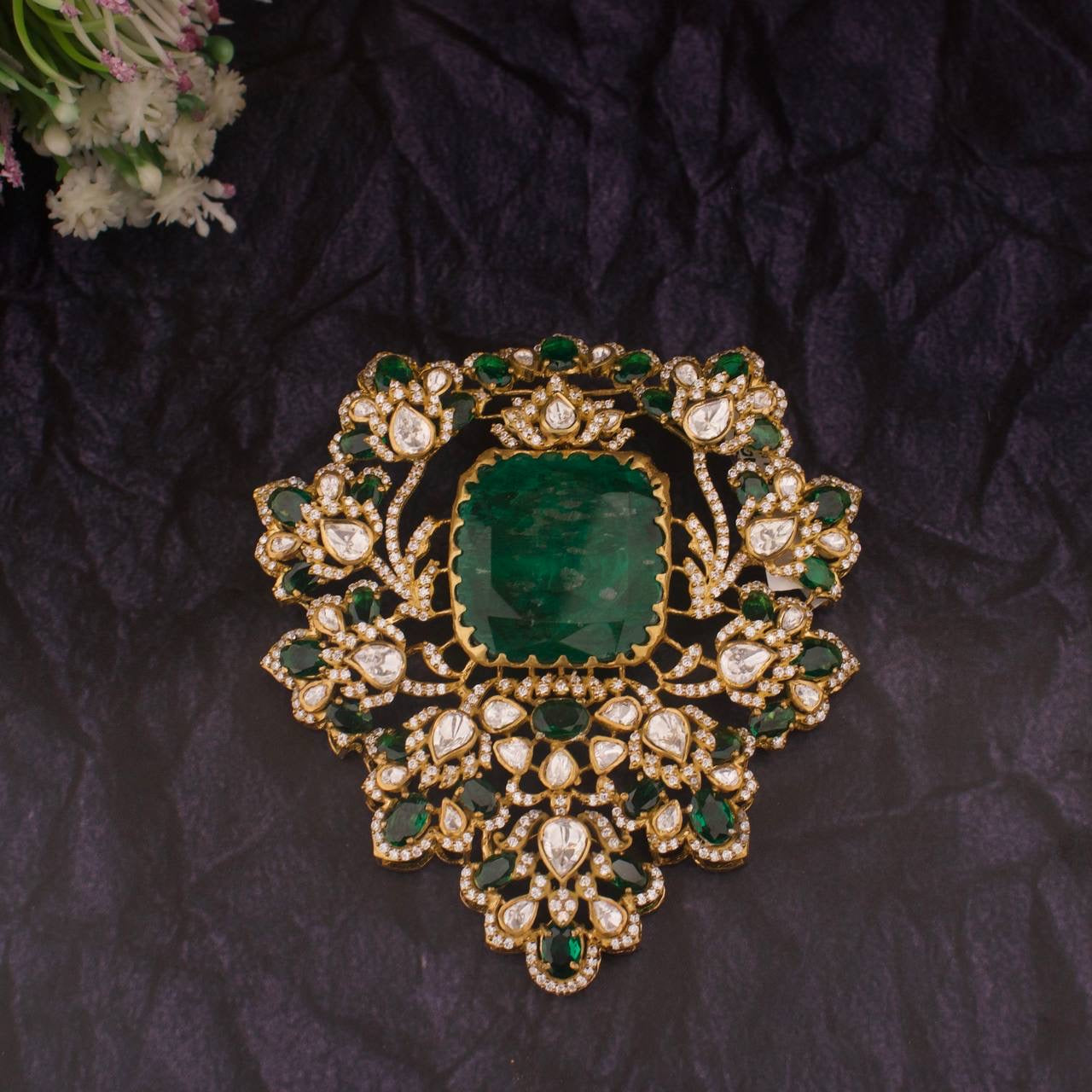 Big Sized Moissanite Polki Detachable Pendant