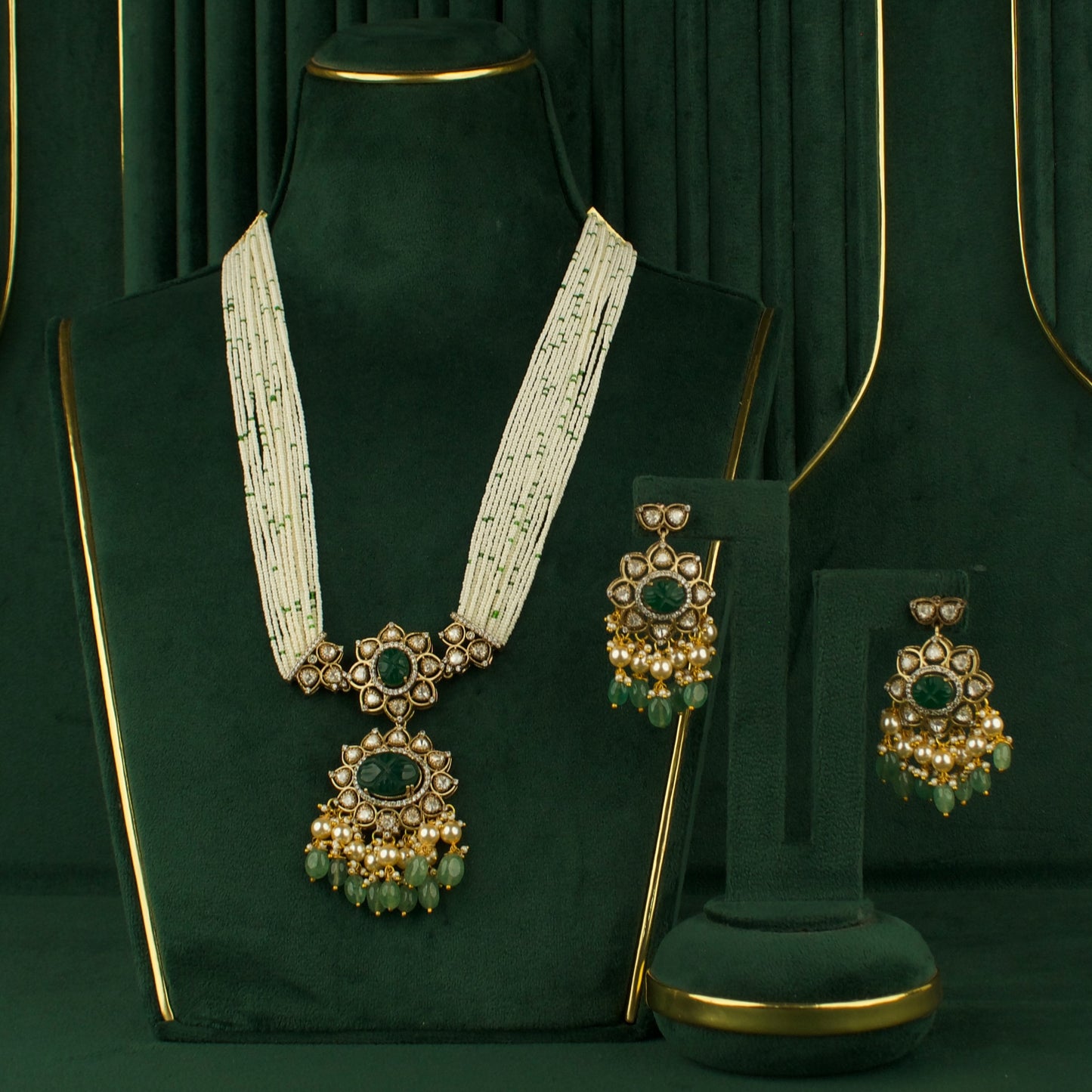 Handcrafted floral Design Fusion Kundan & Polki Victorian Beads Necklace Set