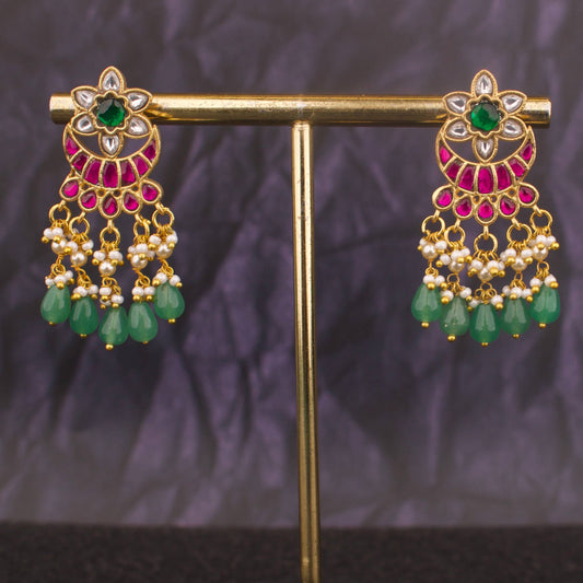 Exquisite Jadau Kundan Chand Design Studs Earrings
