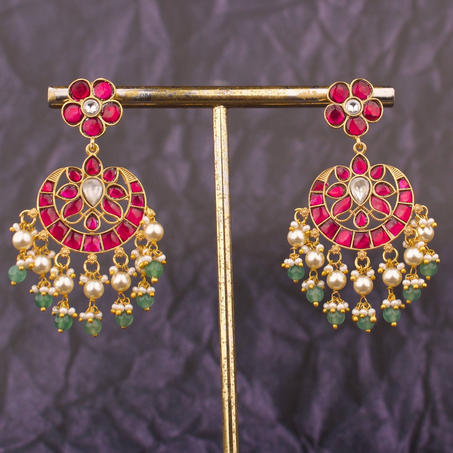 Grand Bridal Jadau Kundan Short Necklace With Pink Stones And Floral Pearl Drop Pendant