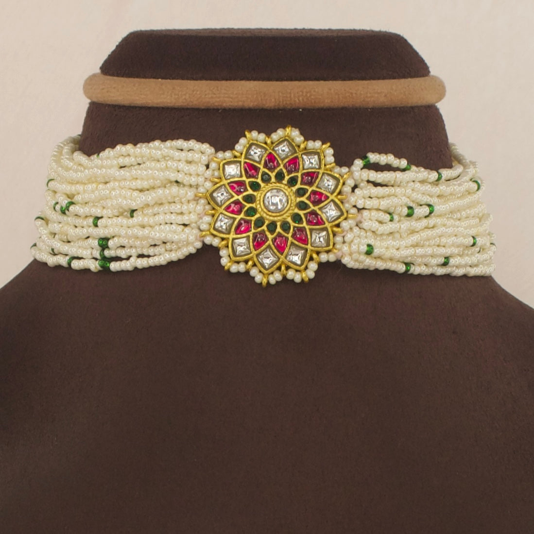 Floral Jadau Kundan pearls Choker - DULHAN JEWELS