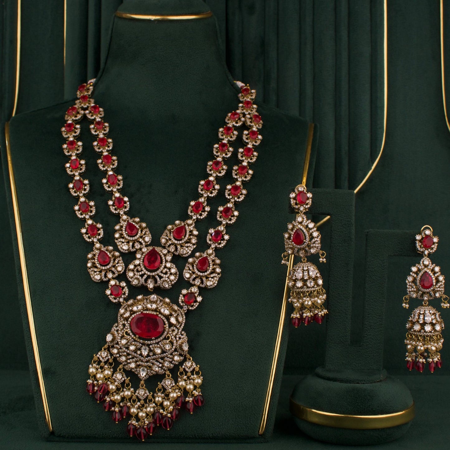 Bridal Victorian Layer Polki Haram With Matching Jhumki