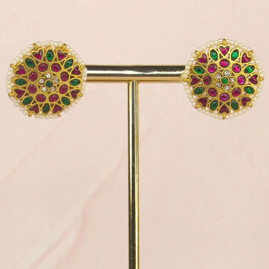 Beautiful Multi Colour Jadau Kundan Stud Earrings