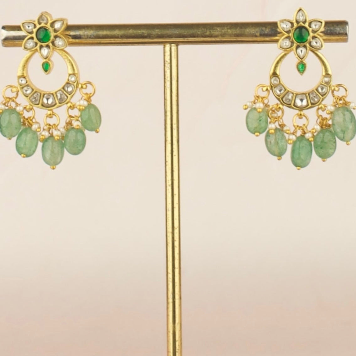 Unique Floral Studded Jadau Kundan Chandbali - DULHAN JEWELS
