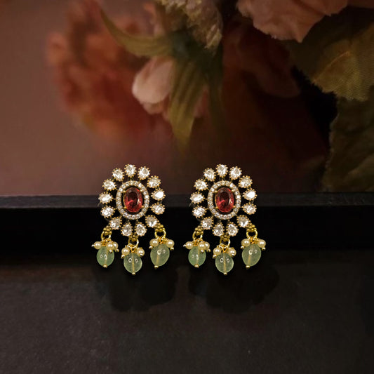 Modest Victorian polki Studs with Russians beads in screw-back style. This Victorian Jewellery Is available in Red & Green colour varaiants. 