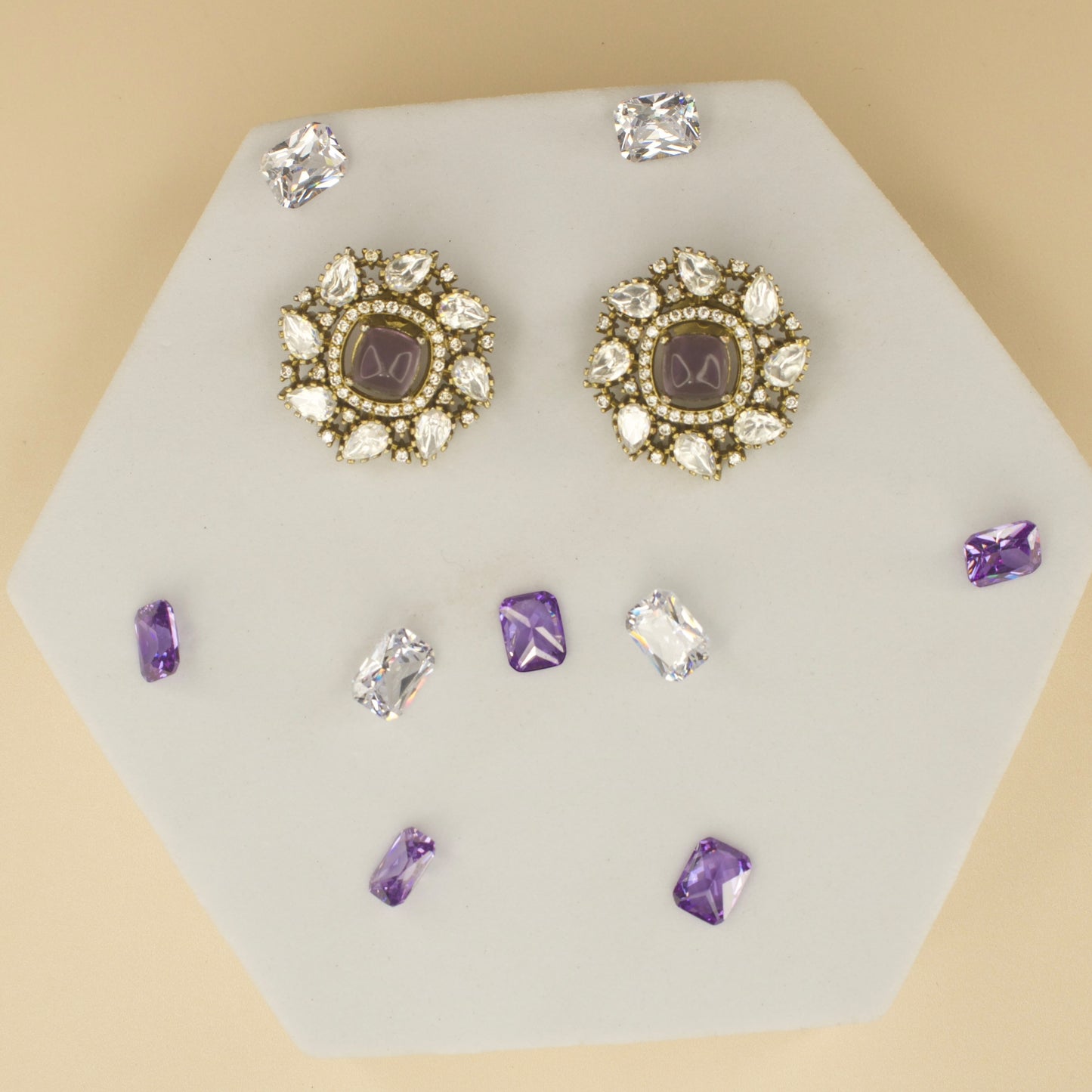 Emerald Amethyst Victorian polki studs