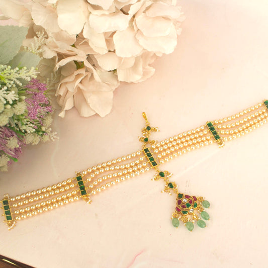 Lavish Design Jadau Kundan Tikka Swarovski Pearls line MattaPati