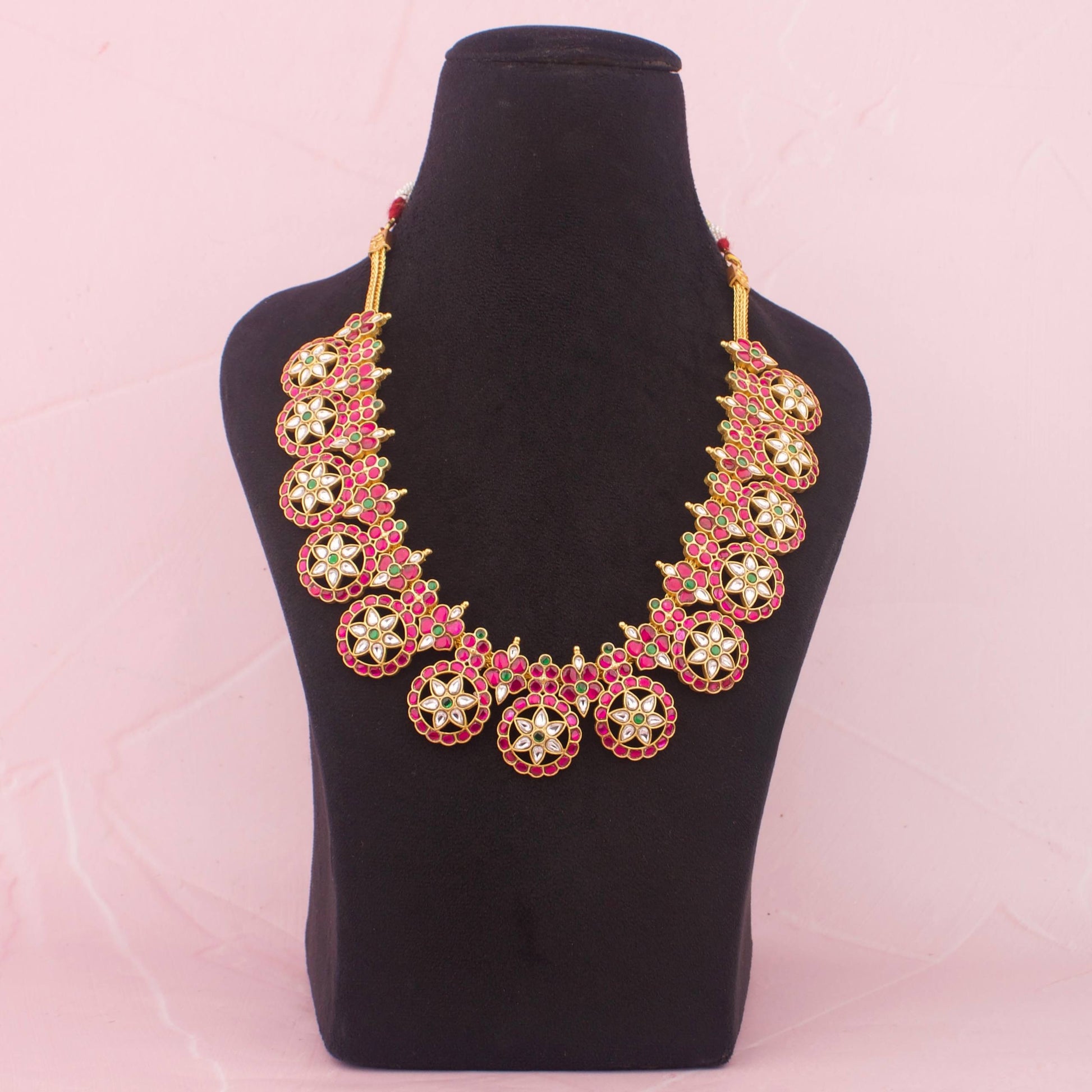 Traditional Jadau Kundan Bottu Mala Necklace With Ruby Stones - Premium Indian Ethnic Jewelry | Dulhan Jewels