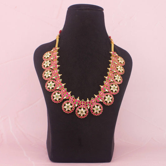 Traditional Jadau Kundan Bottu Mala Necklace With Ruby Stones