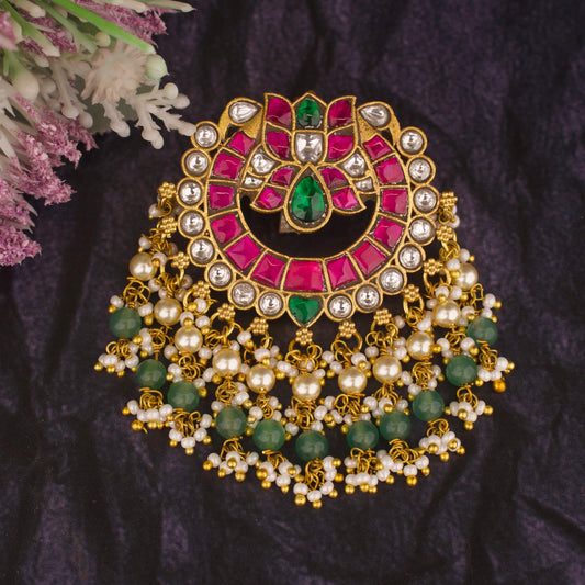 Majestic Jadau Kundan Locket with Guttapusalu Hangings - DULHAN JEWELS