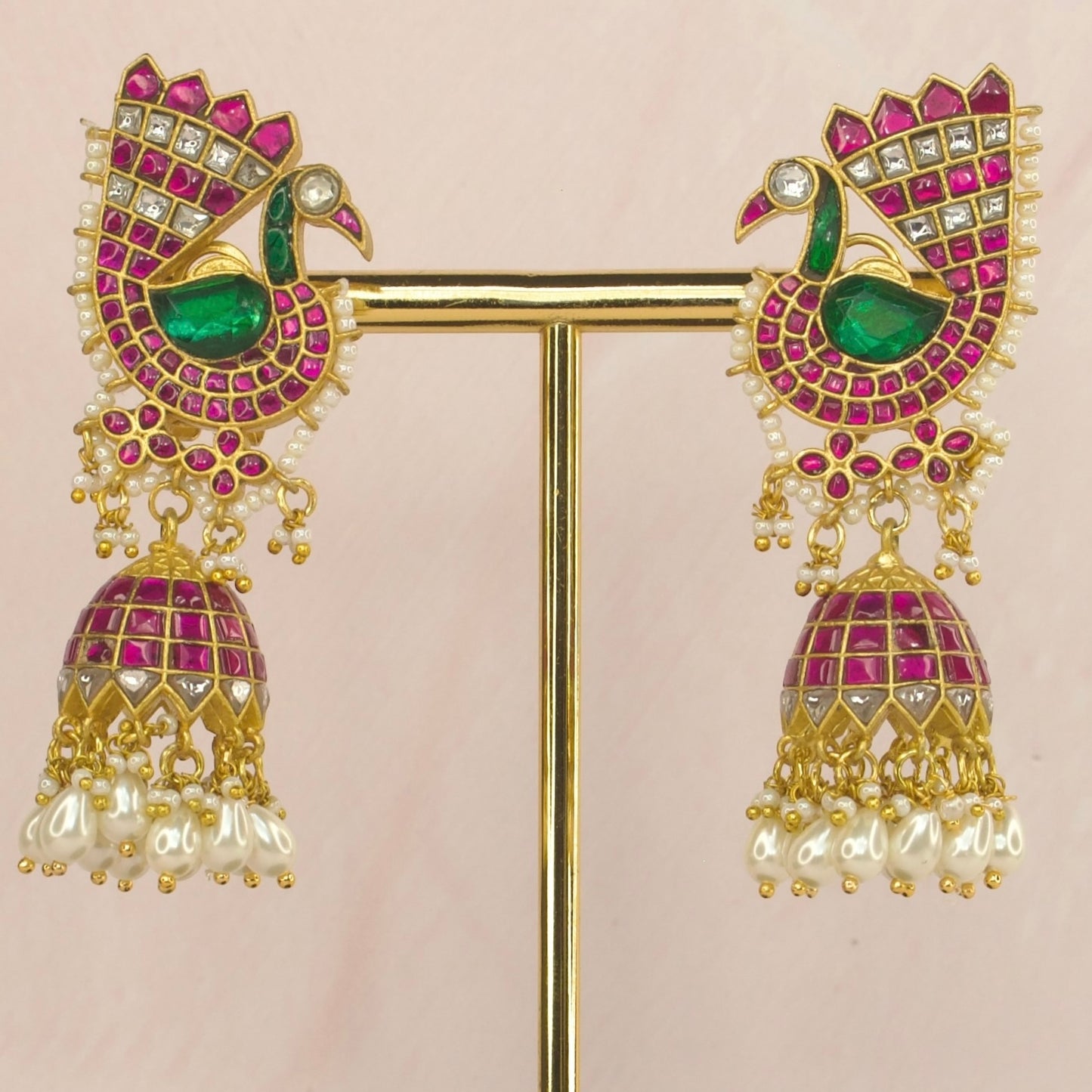 Big peacock studded jadau kundan jhumki