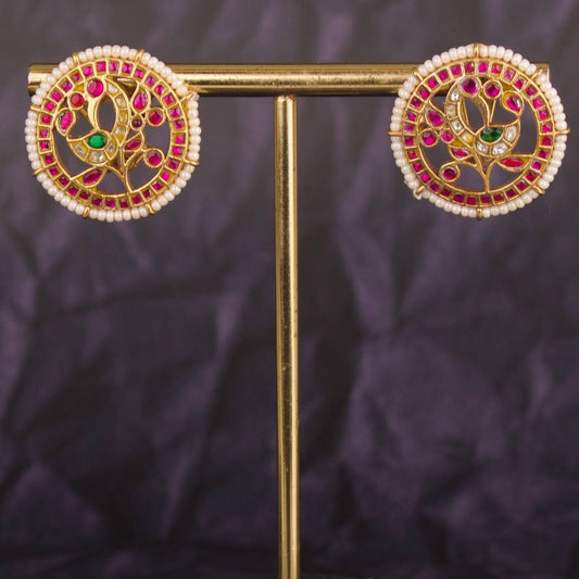 Peacock Studded Jadau Kundan Stud Earrings