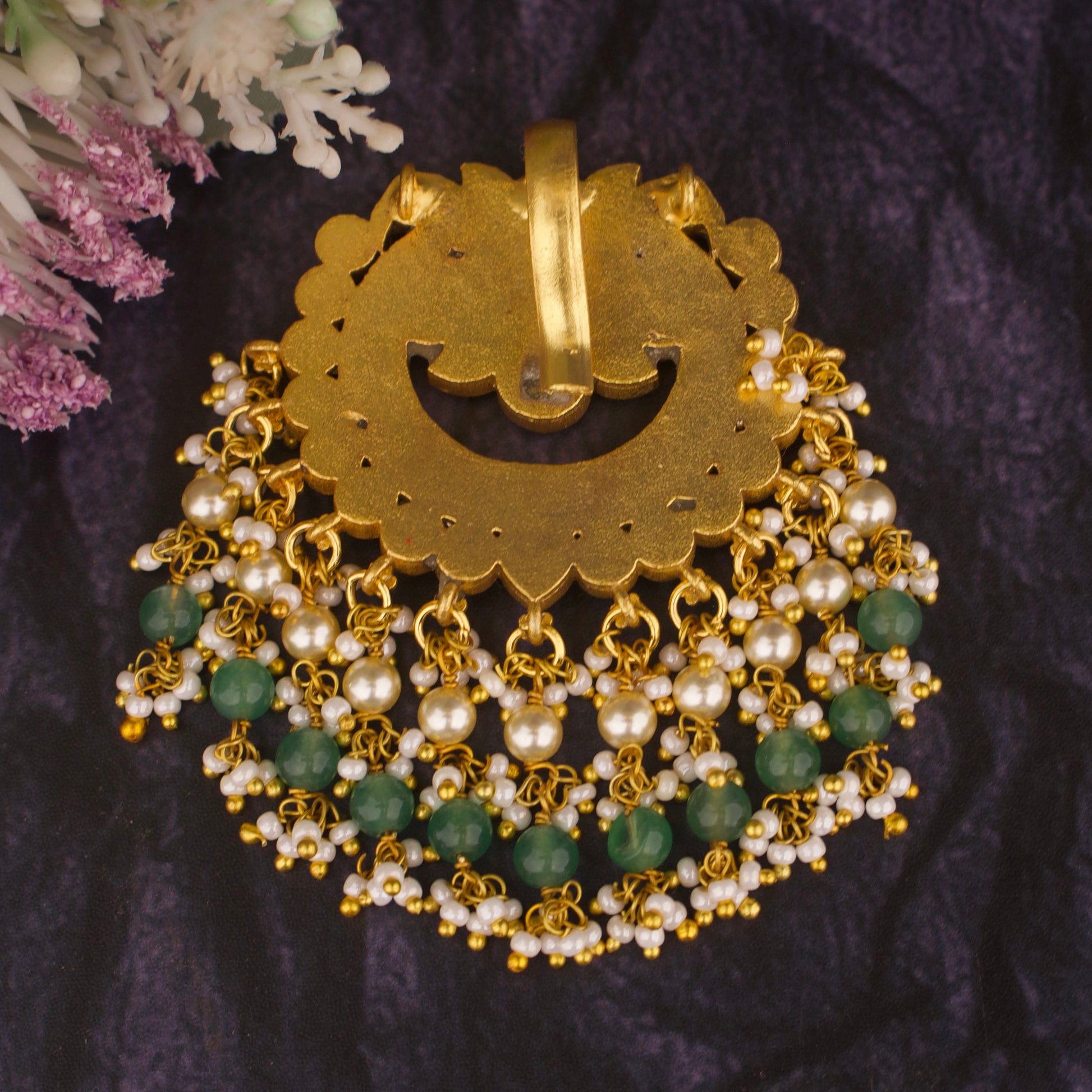 Majestic Jadau Kundan Locket with Guttapusalu Hangings - DULHAN JEWELS