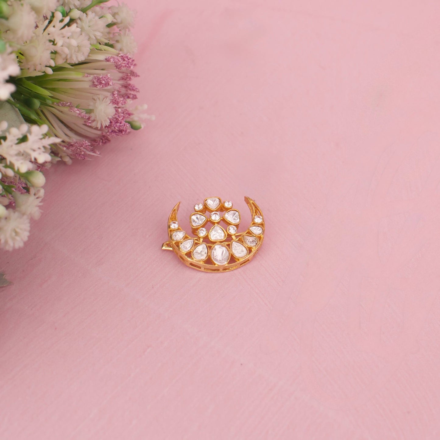 Designer Sun And Moon Polki Design Peacock Hairpin