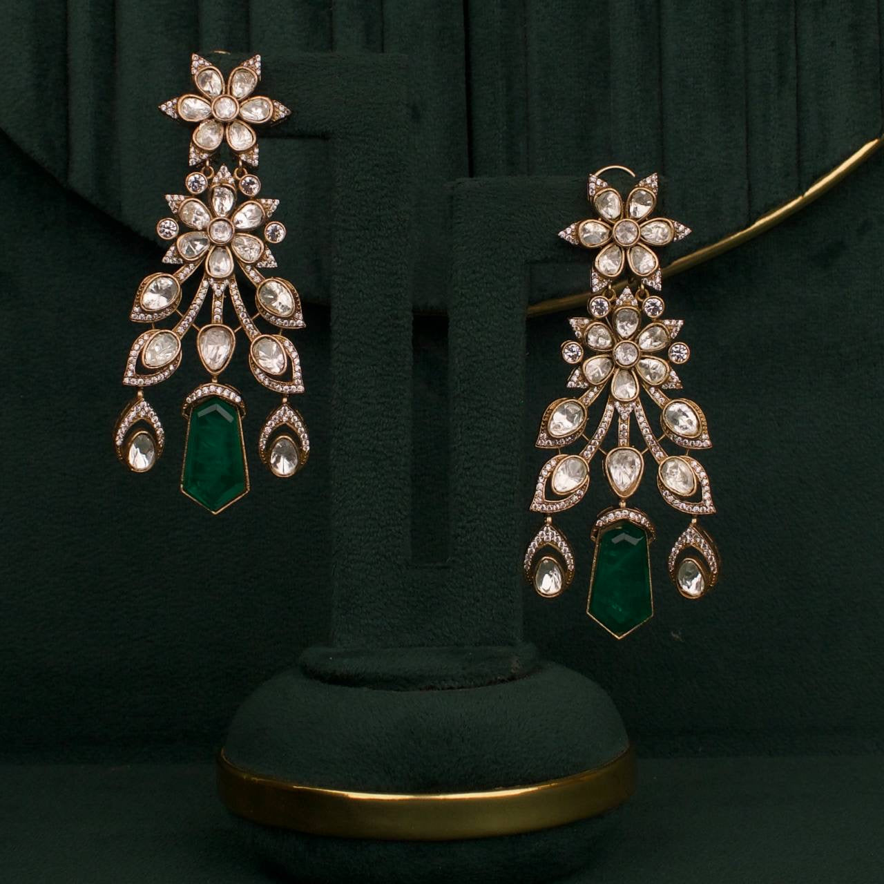 Bridal Emerald & Ruby Moissanite Polki Choker Set With Matching Earrings