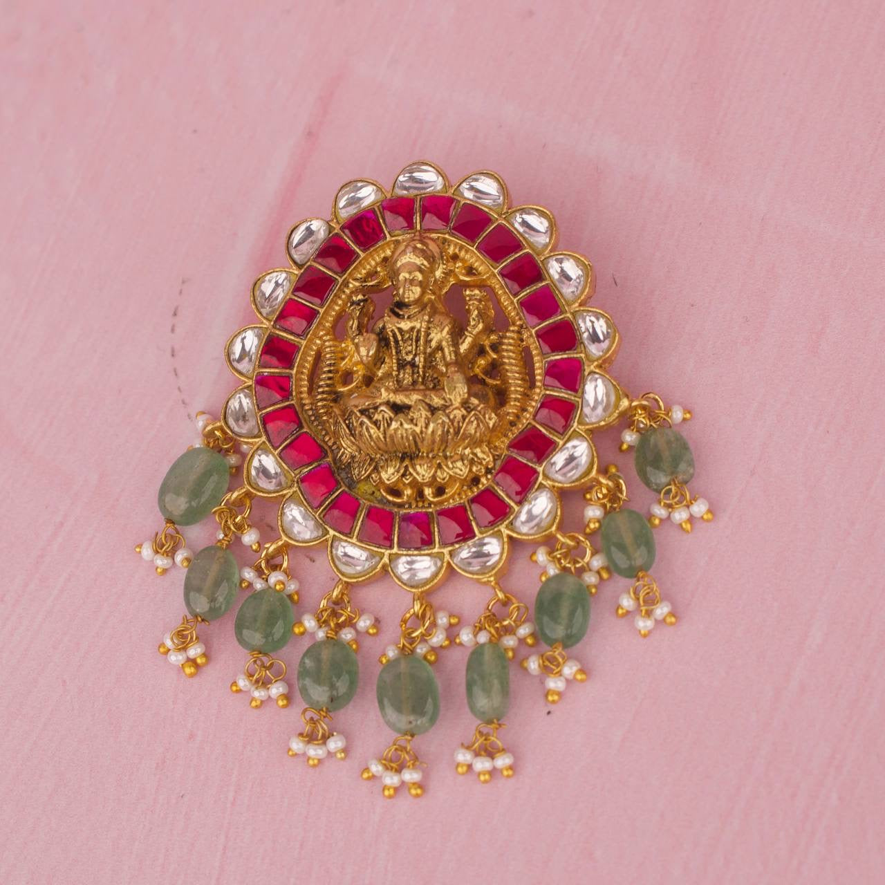 Divine Lakshmi Devi Jadau Kundan Pendant With Multi Hook Options