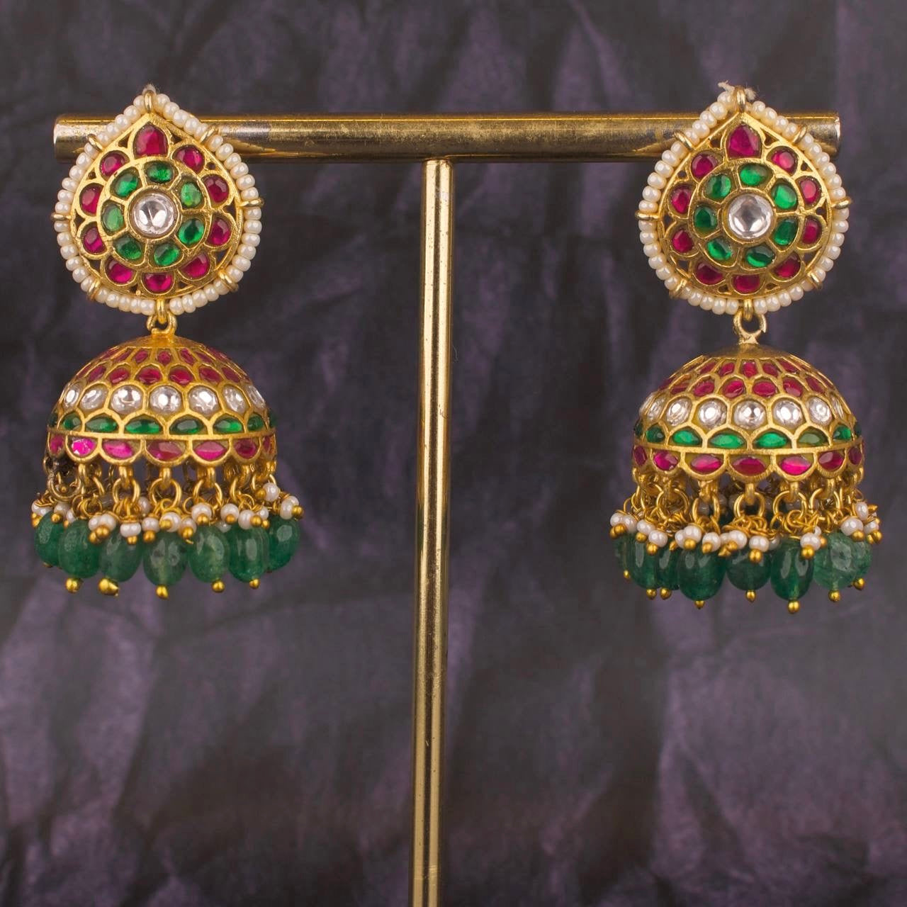 Multi Colored Jadua Kundan Jhumki Earrings