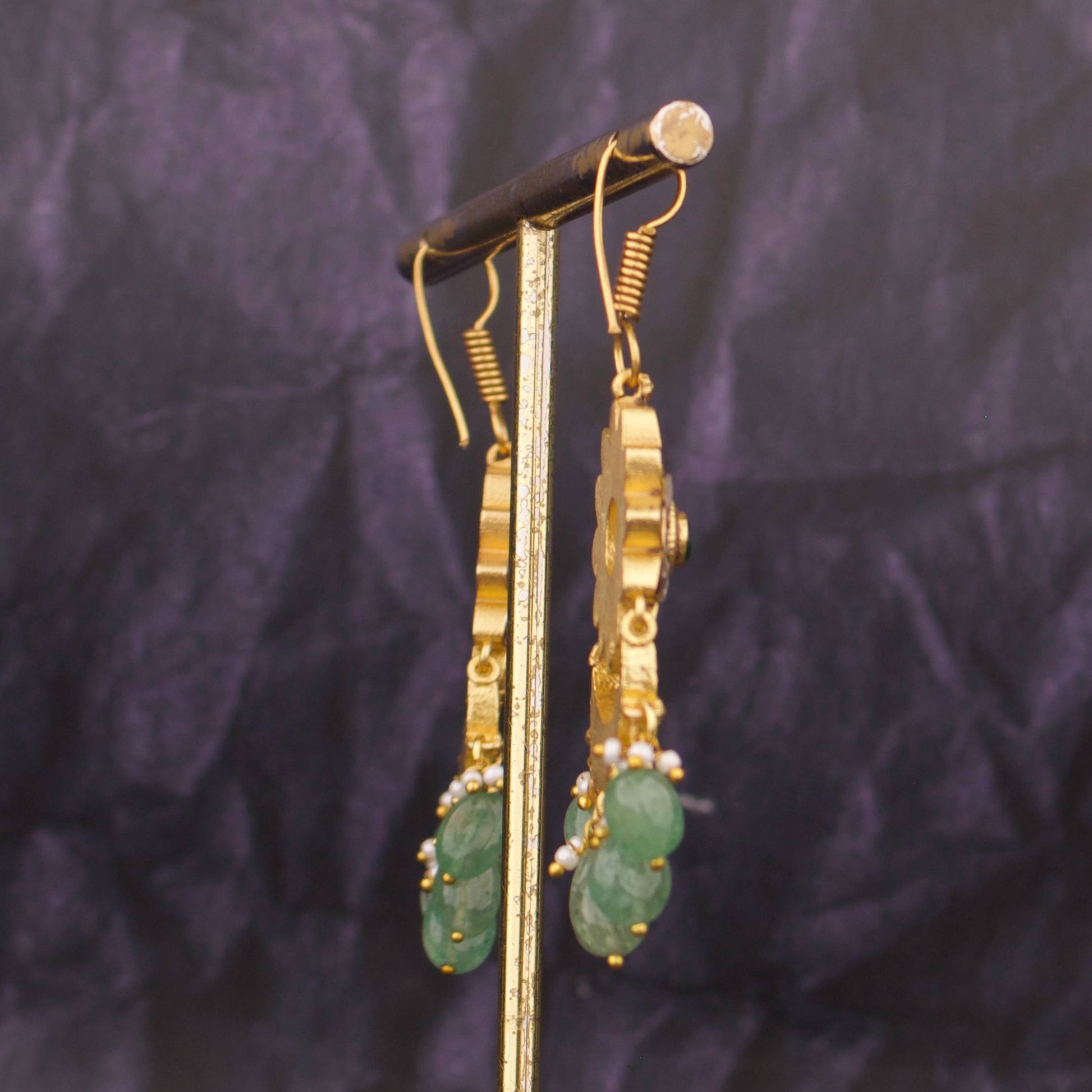 Hanging Style Jadau Kundan Chandbali Earrings - Alternate View 1