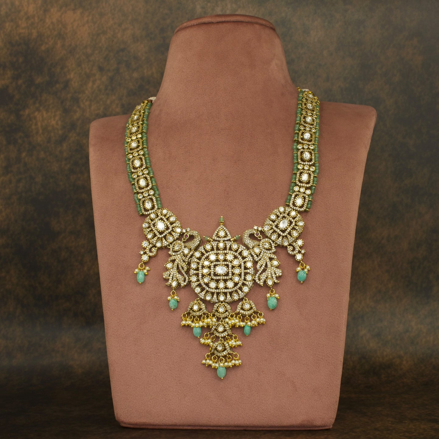 Exquisite Victorian Style Polki Necklace Set with  Earrings