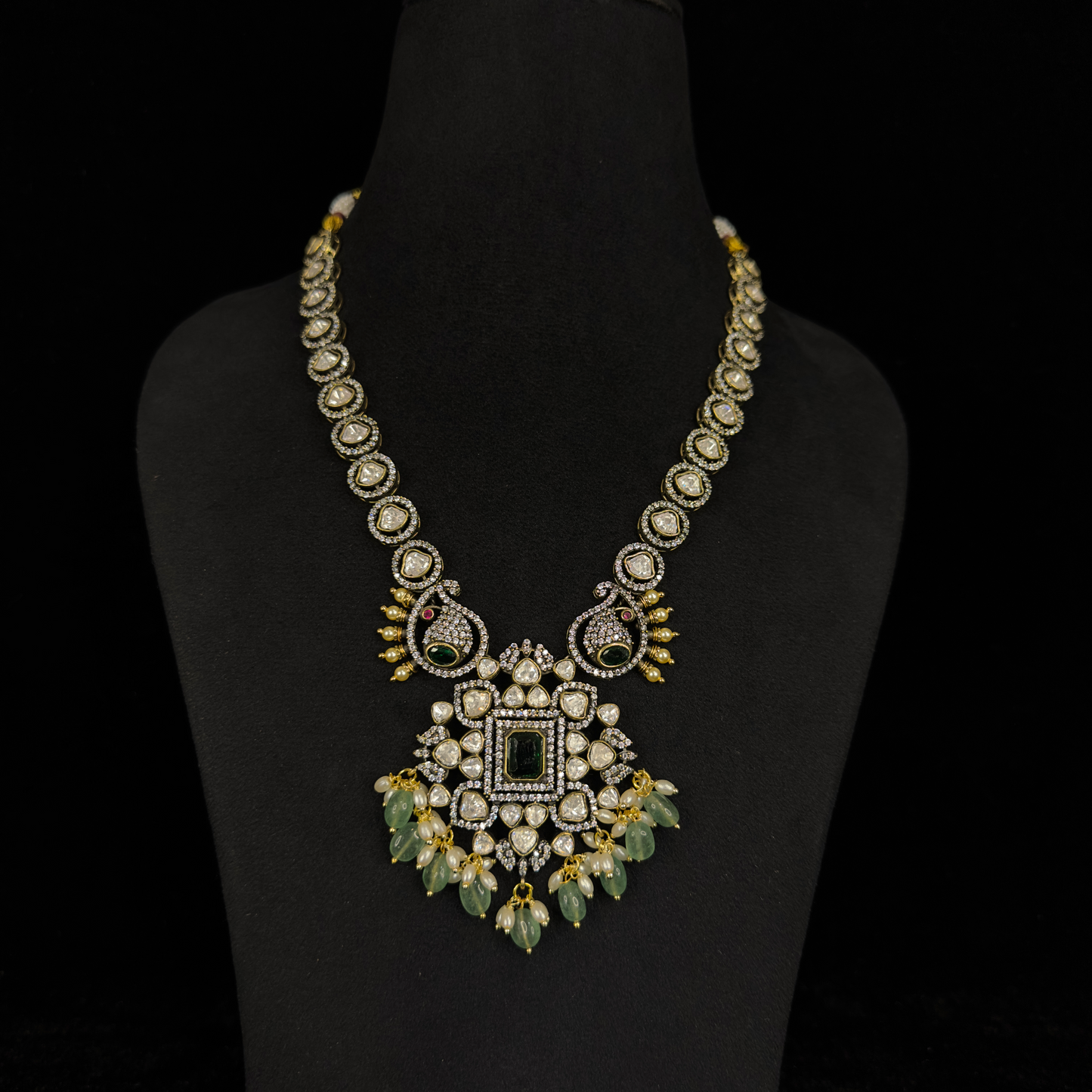 Victorian Polki Necklace with peacock motif & Earrings