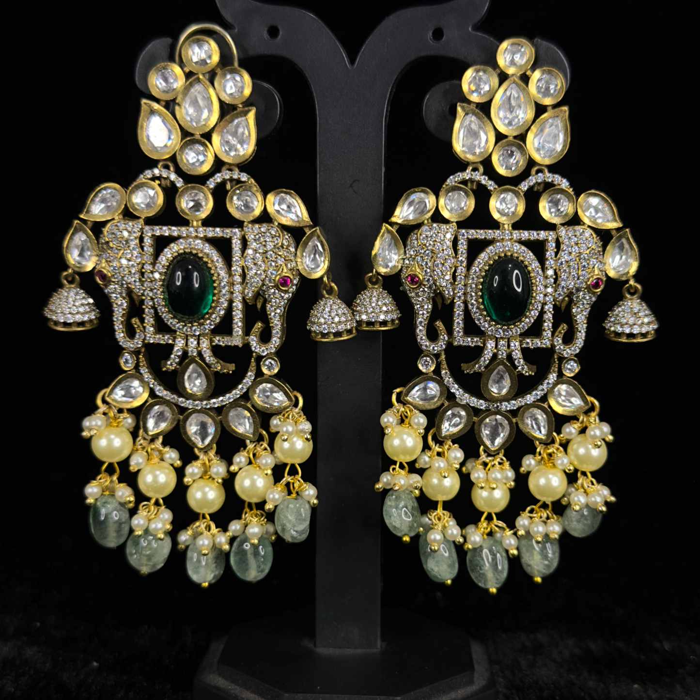 Victorian Kundan Polki Earrings with Elephant motifs